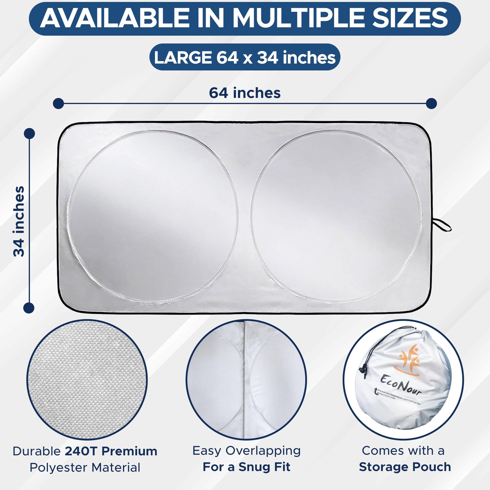 Windshield Sun Shade with Mirror Cut Large (64" x 34") | EcoNour - Image 4